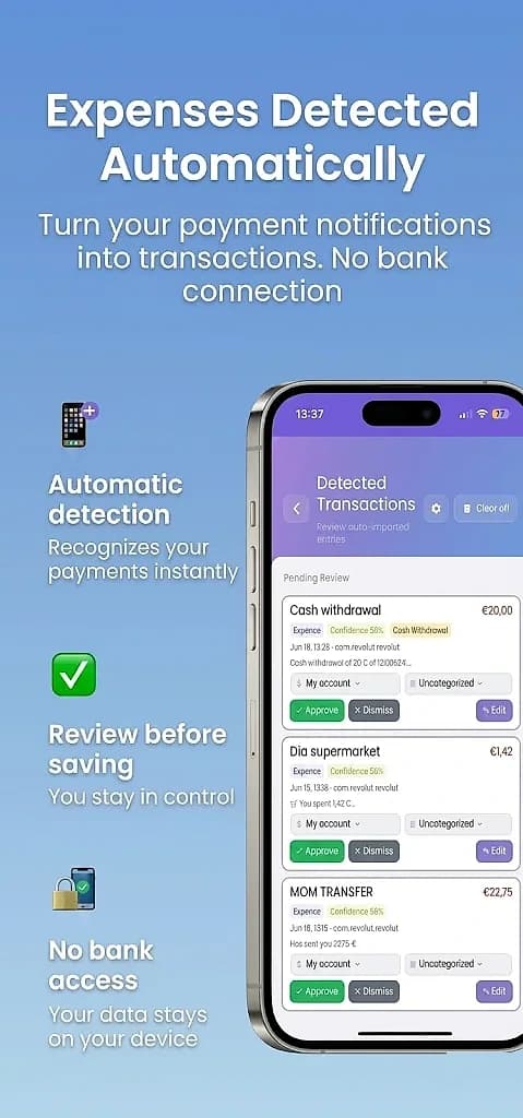 Mony detecting expenses from notifications