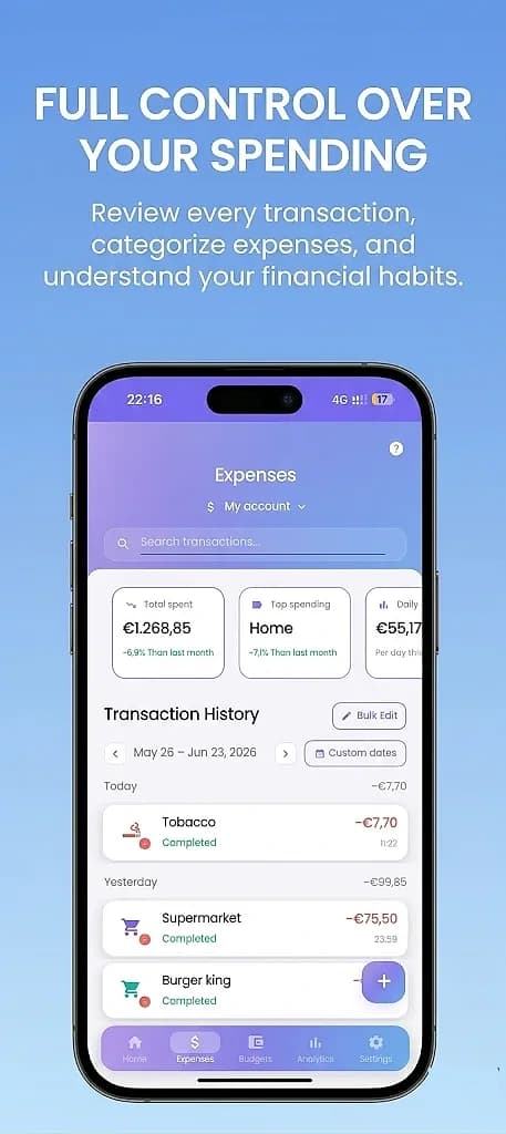 Mony expenses and transaction history
