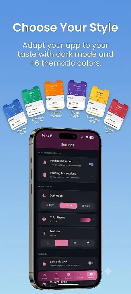 Mony light and dark themes and accent colors